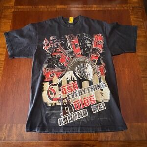 Lusso Wear Black Graphic Tee Men's L "Cash Everything Rules Around Me" Y2K Made